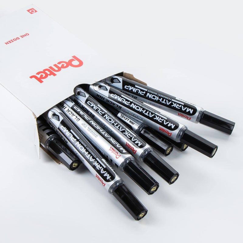 Pentel Markathon Pump Permanent Marker, Chisel Tip, Black Ink, 12 Pack (NLF60X-A) - Image 2